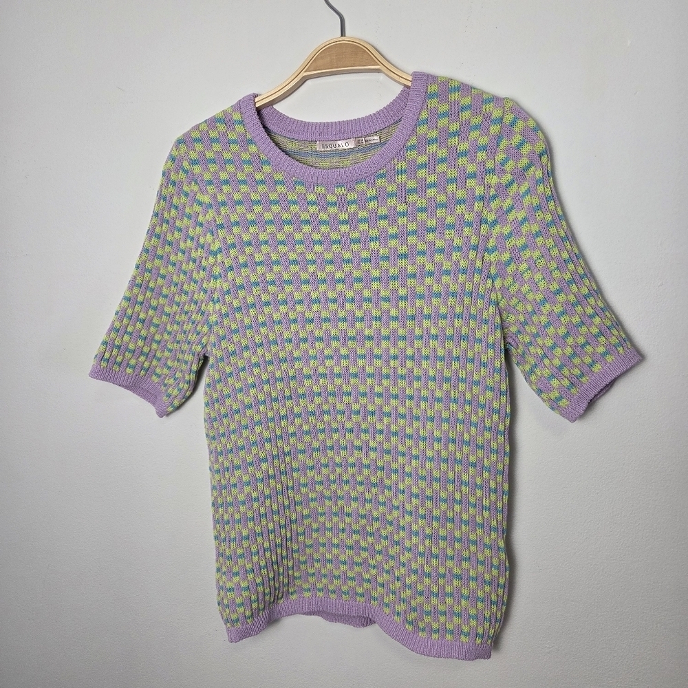 Lavender Check Knit Short-Sleeve Top - Picture 7 of 12